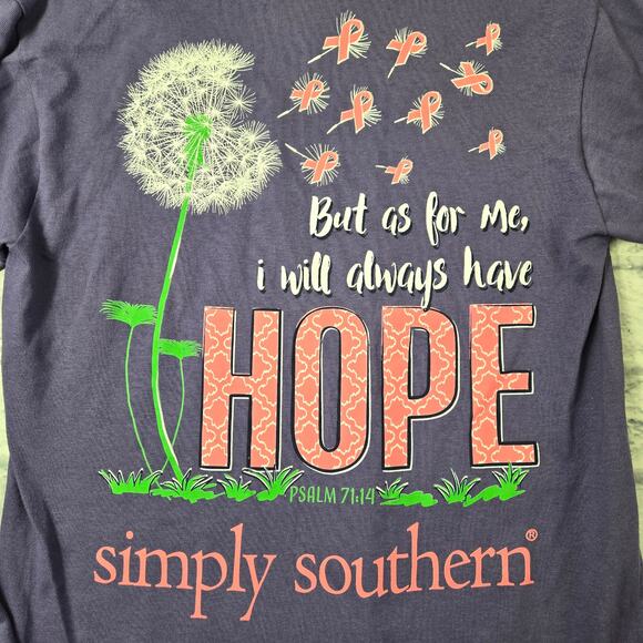 NWT Simply Southern Breast Cancer HOPE T-shirt Purple Psalm 71:14 size Small - Picture 2 of 9